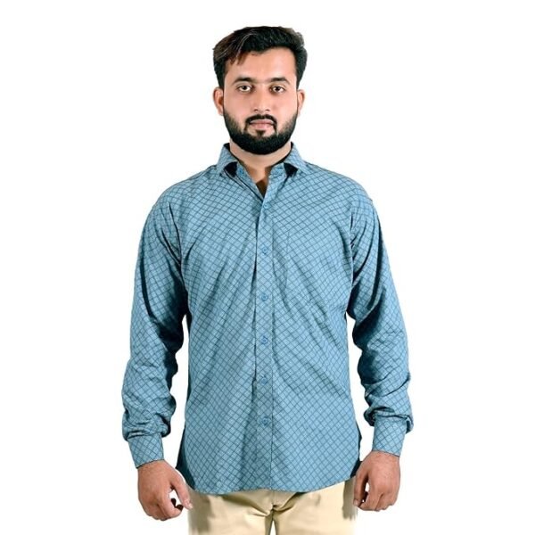 LLFIST Men Regular Fit Printed Spread Collar Casual Shirt Full Sleeves for Regular Use Office Wear L Size in Sky Blue Color Pack of 1