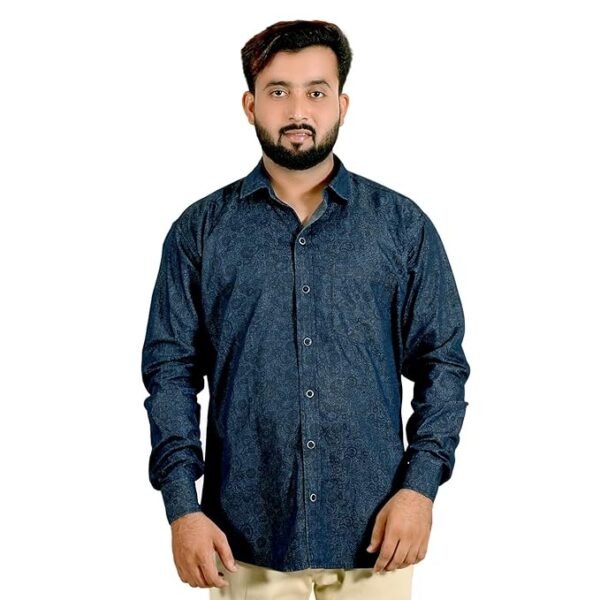 LLFIST Men’s Regular Fit Self-Design Solid Spread Collar Full Sleeve Pure Line Pure Cotton Shirt in M Size Blue Color Pack of 1